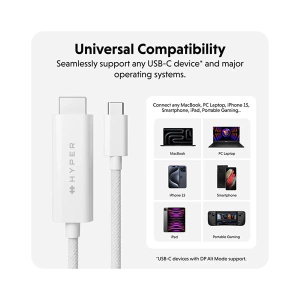Targus HyperDrive USB-C to HDMI 4K60Hz Cable - White - Image 3