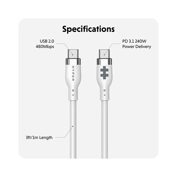 Targus HyperJuice 240W Silicone USB-C to USB-C Charging Cable - White - Image 2